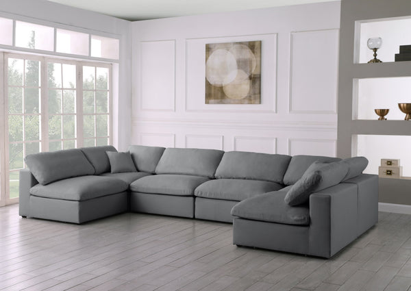 Serene Linen Textured Fabric / Down / Polyester / Engineered Wood Contemporary Grey Linen Textured Fabric Deluxe Cloud-Like Comfort Modular Sectional - 158" W x 79" D x 32" H