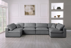 Serene Linen Textured Fabric / Down / Polyester / Engineered Wood Contemporary Grey Linen Textured Fabric Deluxe Cloud-Like Comfort Modular Sectional - 158" W x 79" D x 32" H