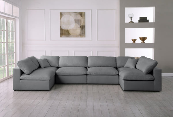 Serene Linen Textured Fabric / Down / Polyester / Engineered Wood Contemporary Grey Linen Textured Fabric Deluxe Cloud-Like Comfort Modular Sectional - 158" W x 79" D x 32" H
