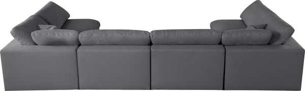 Serene Linen Textured Fabric / Down / Polyester / Engineered Wood Contemporary Grey Linen Textured Fabric Deluxe Cloud-Like Comfort Modular Sectional - 158" W x 79" D x 32" H