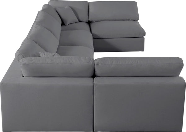 Serene Linen Textured Fabric / Down / Polyester / Engineered Wood Contemporary Grey Linen Textured Fabric Deluxe Cloud-Like Comfort Modular Sectional - 158" W x 79" D x 32" H