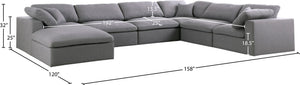 Serene Linen Textured Fabric / Down / Polyester / Engineered Wood Contemporary Grey Linen Textured Fabric Deluxe Cloud-Like Comfort Modular Sectional - 158" W x 120" D x 32" H