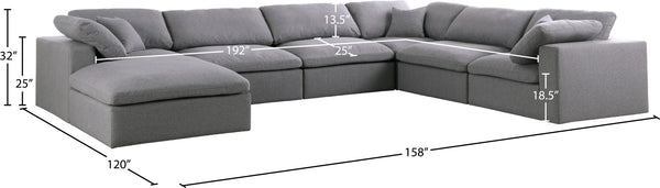 Serene Linen Textured Fabric / Down / Polyester / Engineered Wood Contemporary Grey Linen Textured Fabric Deluxe Cloud-Like Comfort Modular Sectional - 158" W x 120" D x 32" H