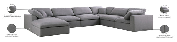 Serene Linen Textured Fabric / Down / Polyester / Engineered Wood Contemporary Grey Linen Textured Fabric Deluxe Cloud-Like Comfort Modular Sectional - 158" W x 120" D x 32" H