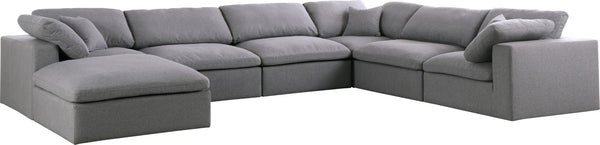 Serene Linen Textured Fabric / Down / Polyester / Engineered Wood Contemporary Grey Linen Textured Fabric Deluxe Cloud-Like Comfort Modular Sectional - 158" W x 120" D x 32" H