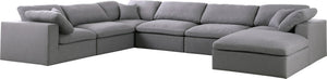 Serene Linen Textured Fabric / Down / Polyester / Engineered Wood Contemporary Grey Linen Textured Fabric Deluxe Cloud-Like Comfort Modular Sectional - 158" W x 120" D x 32" H