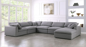 Serene Linen Textured Fabric / Down / Polyester / Engineered Wood Contemporary Grey Linen Textured Fabric Deluxe Cloud-Like Comfort Modular Sectional - 158" W x 120" D x 32" H