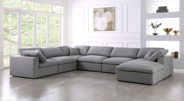 Serene Linen Textured Fabric / Down / Polyester / Engineered Wood Contemporary Grey Linen Textured Fabric Deluxe Cloud-Like Comfort Modular Sectional - 158" W x 120" D x 32" H