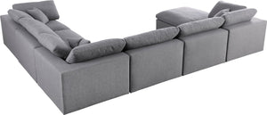 Serene Linen Textured Fabric / Down / Polyester / Engineered Wood Contemporary Grey Linen Textured Fabric Deluxe Cloud-Like Comfort Modular Sectional - 158" W x 120" D x 32" H