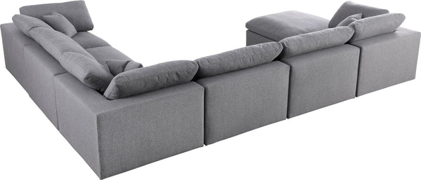 Serene Linen Textured Fabric / Down / Polyester / Engineered Wood Contemporary Grey Linen Textured Fabric Deluxe Cloud-Like Comfort Modular Sectional - 158" W x 120" D x 32" H