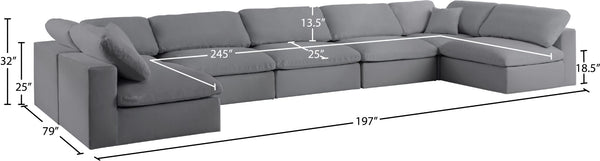 Serene Linen Textured Fabric / Down / Polyester / Engineered Wood Contemporary Grey Linen Textured Fabric Deluxe Cloud-Like Comfort Modular Sectional - 197" W x 79" D x 32" H