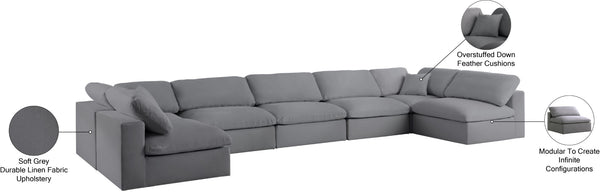 Serene Linen Textured Fabric / Down / Polyester / Engineered Wood Contemporary Grey Linen Textured Fabric Deluxe Cloud-Like Comfort Modular Sectional - 197" W x 79" D x 32" H
