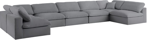 Serene Linen Textured Fabric / Down / Polyester / Engineered Wood Contemporary Grey Linen Textured Fabric Deluxe Cloud-Like Comfort Modular Sectional - 197" W x 79" D x 32" H