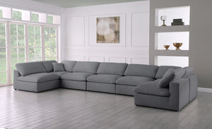 Serene Linen Textured Fabric / Down / Polyester / Engineered Wood Contemporary Grey Linen Textured Fabric Deluxe Cloud-Like Comfort Modular Sectional - 197" W x 79" D x 32" H