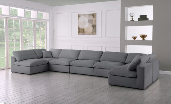 Serene Linen Textured Fabric / Down / Polyester / Engineered Wood Contemporary Grey Linen Textured Fabric Deluxe Cloud-Like Comfort Modular Sectional - 197" W x 79" D x 32" H