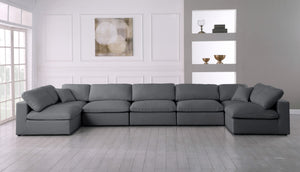 Serene Linen Textured Fabric / Down / Polyester / Engineered Wood Contemporary Grey Linen Textured Fabric Deluxe Cloud-Like Comfort Modular Sectional - 197" W x 79" D x 32" H