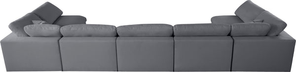 Serene Linen Textured Fabric / Down / Polyester / Engineered Wood Contemporary Grey Linen Textured Fabric Deluxe Cloud-Like Comfort Modular Sectional - 197" W x 79" D x 32" H