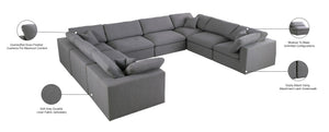 Serene Linen Textured Fabric / Down / Polyester / Engineered Wood Contemporary Grey Linen Textured Fabric Deluxe Cloud-Like Comfort Modular Sectional - 158" W x 120" D x 32" H