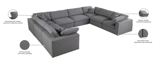 Serene Linen Textured Fabric / Down / Polyester / Engineered Wood Contemporary Grey Linen Textured Fabric Deluxe Cloud-Like Comfort Modular Sectional - 158" W x 120" D x 32" H