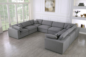 Serene Linen Textured Fabric / Down / Polyester / Engineered Wood Contemporary Grey Linen Textured Fabric Deluxe Cloud-Like Comfort Modular Sectional - 158" W x 120" D x 32" H