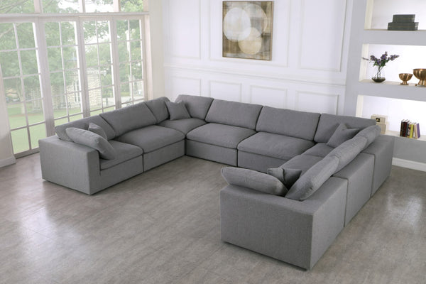 Serene Linen Textured Fabric / Down / Polyester / Engineered Wood Contemporary Grey Linen Textured Fabric Deluxe Cloud-Like Comfort Modular Sectional - 158" W x 120" D x 32" H