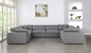Serene Linen Textured Fabric / Down / Polyester / Engineered Wood Contemporary Grey Linen Textured Fabric Deluxe Cloud-Like Comfort Modular Sectional - 158" W x 120" D x 32" H