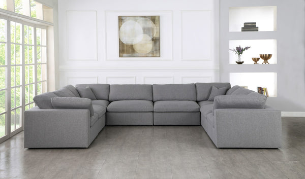 Serene Linen Textured Fabric / Down / Polyester / Engineered Wood Contemporary Grey Linen Textured Fabric Deluxe Cloud-Like Comfort Modular Sectional - 158" W x 120" D x 32" H