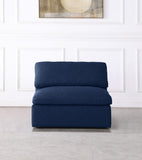 Serene Linen Textured Fabric / Down / Polyester / Engineered Wood Contemporary Navy Linen Textured Fabric Deluxe Cloud-Like Comfort Armless Chair - 39" W x 40" D x 32" H