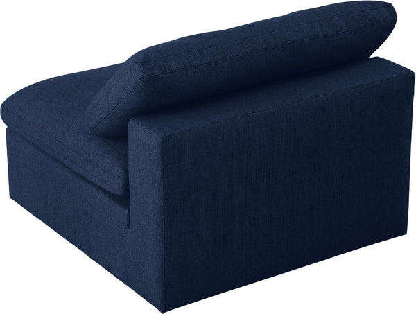 Serene Linen Textured Fabric / Down / Polyester / Engineered Wood Contemporary Navy Linen Textured Fabric Deluxe Cloud-Like Comfort Armless Chair - 39" W x 40" D x 32" H