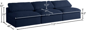 Serene Linen Textured Fabric / Down / Polyester / Engineered Wood Contemporary Navy Linen Textured Fabric Deluxe Cloud-Like Comfort Modular Armless Sofa - 117" W x 40" D x 32" H