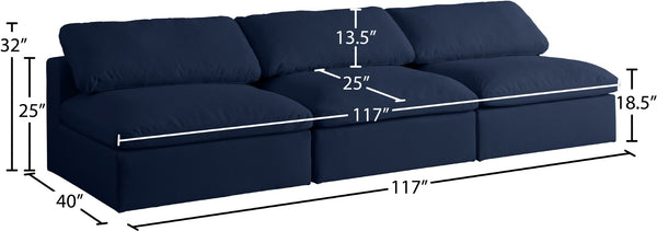 Serene Linen Textured Fabric / Down / Polyester / Engineered Wood Contemporary Navy Linen Textured Fabric Deluxe Cloud-Like Comfort Modular Armless Sofa - 117" W x 40" D x 32" H