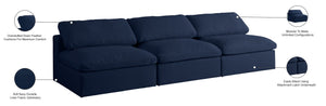 Serene Linen Textured Fabric / Down / Polyester / Engineered Wood Contemporary Navy Linen Textured Fabric Deluxe Cloud-Like Comfort Modular Armless Sofa - 117" W x 40" D x 32" H