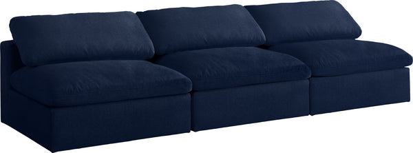 Serene Linen Textured Fabric / Down / Polyester / Engineered Wood Contemporary Navy Linen Textured Fabric Deluxe Cloud-Like Comfort Modular Armless Sofa - 117" W x 40" D x 32" H