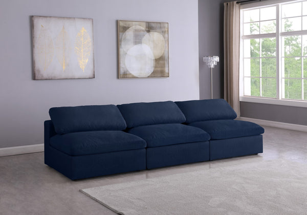 Serene Linen Textured Fabric / Down / Polyester / Engineered Wood Contemporary Navy Linen Textured Fabric Deluxe Cloud-Like Comfort Modular Armless Sofa - 117" W x 40" D x 32" H