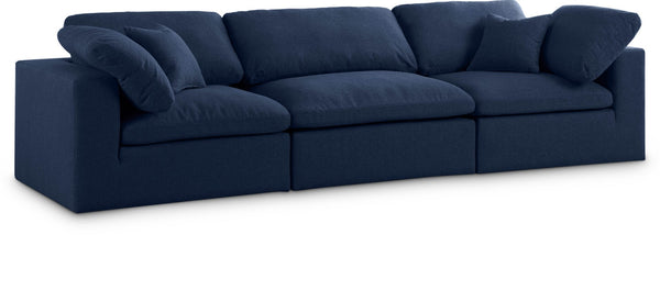 Serene Linen Textured Fabric / Down / Polyester / Engineered Wood Contemporary Navy Linen Textured Fabric Deluxe Cloud-Like Comfort Modular Sofa - 119" W x 40" D x 32" H