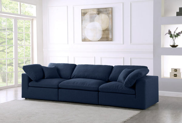 Serene Linen Textured Fabric / Down / Polyester / Engineered Wood Contemporary Navy Linen Textured Fabric Deluxe Cloud-Like Comfort Modular Sofa - 119" W x 40" D x 32" H