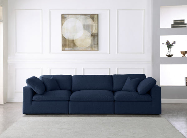 Serene Linen Textured Fabric / Down / Polyester / Engineered Wood Contemporary Navy Linen Textured Fabric Deluxe Cloud-Like Comfort Modular Sofa - 119" W x 40" D x 32" H