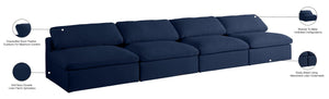 Serene Linen Textured Fabric / Down / Polyester / Engineered Wood Contemporary Navy Linen Textured Fabric Deluxe Cloud-Like Comfort Modular Armless Sofa - 156" W x 40" D x 32" H