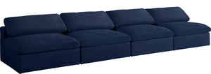 Serene Linen Textured Fabric / Down / Polyester / Engineered Wood Contemporary Navy Linen Textured Fabric Deluxe Cloud-Like Comfort Modular Armless Sofa - 156" W x 40" D x 32" H