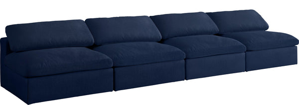 Serene Linen Textured Fabric / Down / Polyester / Engineered Wood Contemporary Navy Linen Textured Fabric Deluxe Cloud-Like Comfort Modular Armless Sofa - 156" W x 40" D x 32" H