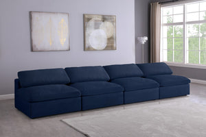 Serene Linen Textured Fabric / Down / Polyester / Engineered Wood Contemporary Navy Linen Textured Fabric Deluxe Cloud-Like Comfort Modular Armless Sofa - 156" W x 40" D x 32" H