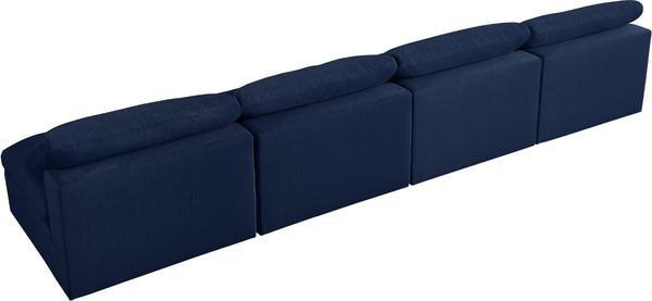 Serene Linen Textured Fabric / Down / Polyester / Engineered Wood Contemporary Navy Linen Textured Fabric Deluxe Cloud-Like Comfort Modular Armless Sofa - 156" W x 40" D x 32" H
