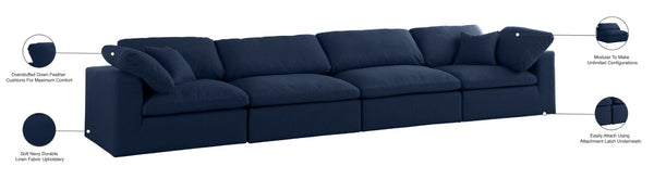 Serene Linen Textured Fabric / Down / Polyester / Engineered Wood Contemporary Navy Linen Textured Fabric Deluxe Cloud-Like Comfort Modular Sofa - 158" W x 40" D x 32" H