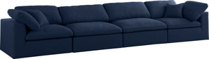 Serene Linen Textured Fabric / Down / Polyester / Engineered Wood Contemporary Navy Linen Textured Fabric Deluxe Cloud-Like Comfort Modular Sofa - 158" W x 40" D x 32" H