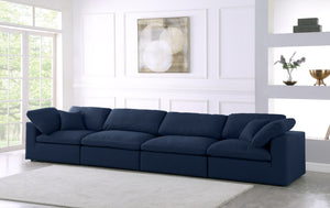 Serene Linen Textured Fabric / Down / Polyester / Engineered Wood Contemporary Navy Linen Textured Fabric Deluxe Cloud-Like Comfort Modular Sofa - 158" W x 40" D x 32" H