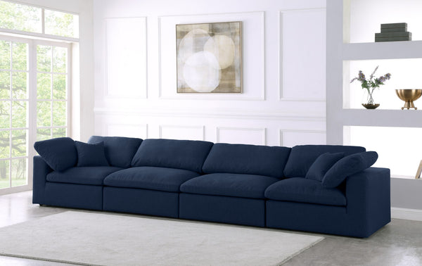 Serene Linen Textured Fabric / Down / Polyester / Engineered Wood Contemporary Navy Linen Textured Fabric Deluxe Cloud-Like Comfort Modular Sofa - 158" W x 40" D x 32" H