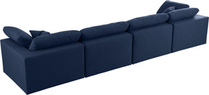 Serene Linen Textured Fabric / Down / Polyester / Engineered Wood Contemporary Navy Linen Textured Fabric Deluxe Cloud-Like Comfort Modular Sofa - 158" W x 40" D x 32" H