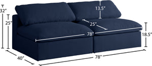 Serene Linen Textured Fabric / Down / Polyester / Engineered Wood Contemporary Navy Linen Textured Fabric Deluxe Cloud-Like Comfort Modular Armless Sofa - 78" W x 40" D x 32" H