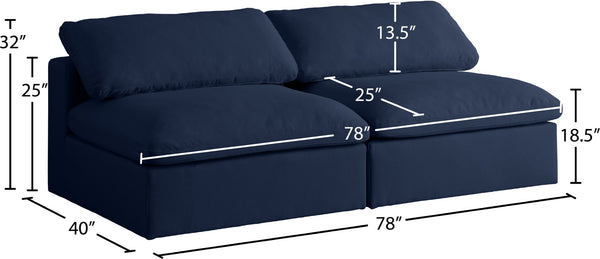 Serene Linen Textured Fabric / Down / Polyester / Engineered Wood Contemporary Navy Linen Textured Fabric Deluxe Cloud-Like Comfort Modular Armless Sofa - 78" W x 40" D x 32" H