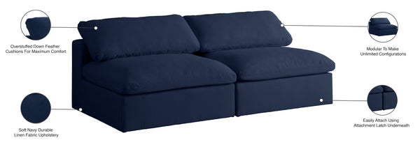 Serene Linen Textured Fabric / Down / Polyester / Engineered Wood Contemporary Navy Linen Textured Fabric Deluxe Cloud-Like Comfort Modular Armless Sofa - 78" W x 40" D x 32" H